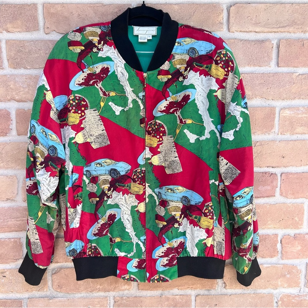 Vintage Spenser Jeremy Y2K 90s  Silk Italy Themed Bomber  Streetwear Rome Lambo